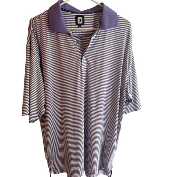 FootJoy FJ Purple Striped  Performance Golf Polo Shirt Men's size L Poly Stretch - Picture 2 of 5